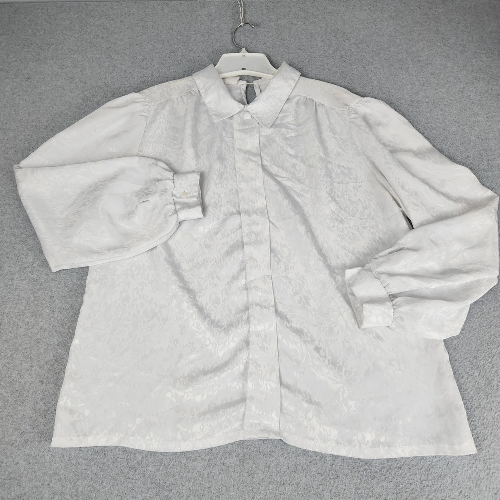 Jonquil by Judy Bond Shirt Womens 16 White Floral Jacquard Collared Button Front